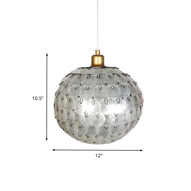 Modern Silver Sphere Pendant Ceiling Lamp with Shell Shade - 1 Light Hanging Lighting