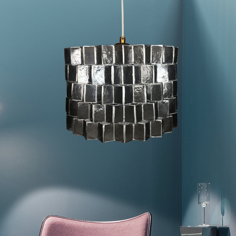 Modernist Shell Pendant Lighting with Black Finish - Sleek Drum Shape, 1 Head Suspension Lamp for Bedroom Ceiling