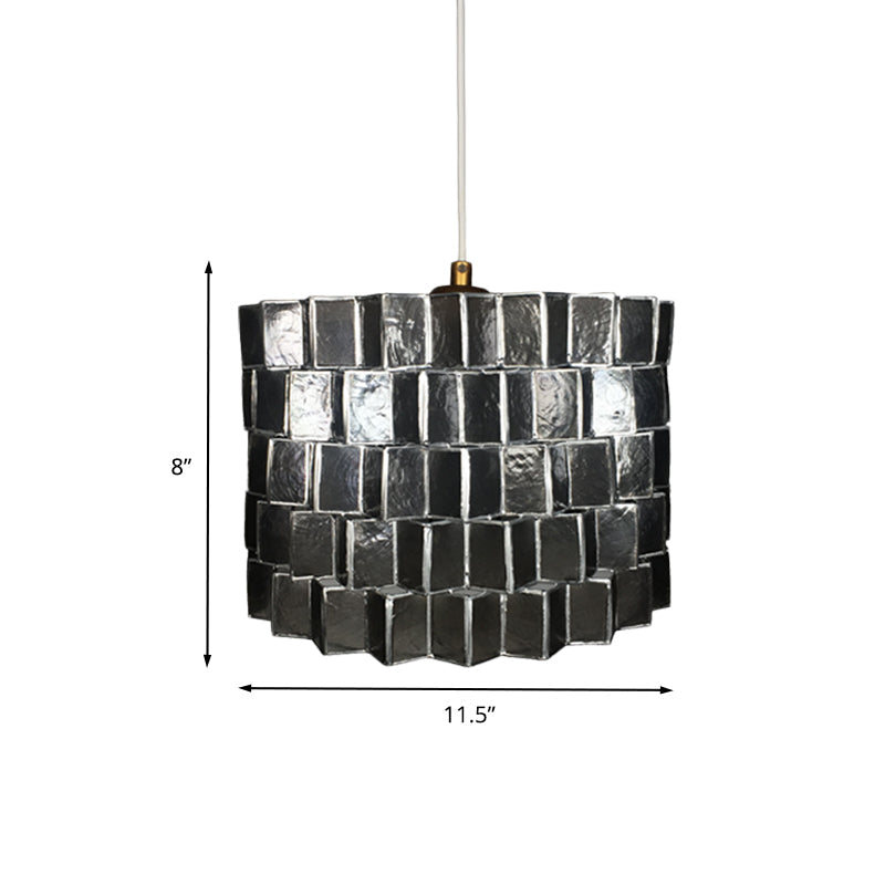 Modernist Shell Pendant Lighting with Black Finish - Sleek Drum Shape, 1 Head Suspension Lamp for Bedroom Ceiling