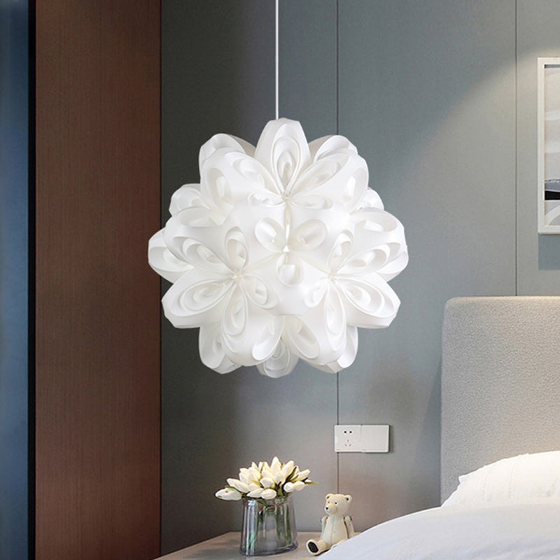 Contemporary White Bedside Pendant Ceiling Fixture with Blossom Acrylic Shade