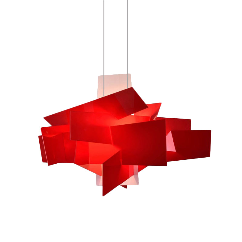 Contemporary LED Acrylic Suspension Light - White/Red Irregular Pendant for Dining Table