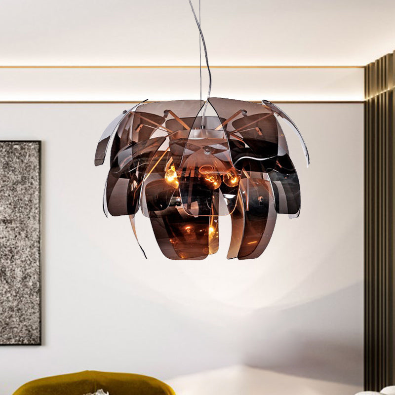 Modern Smoke Gray Glass Flower Chandelier Pendant Light for Living Room Ceiling (4-Bulb)