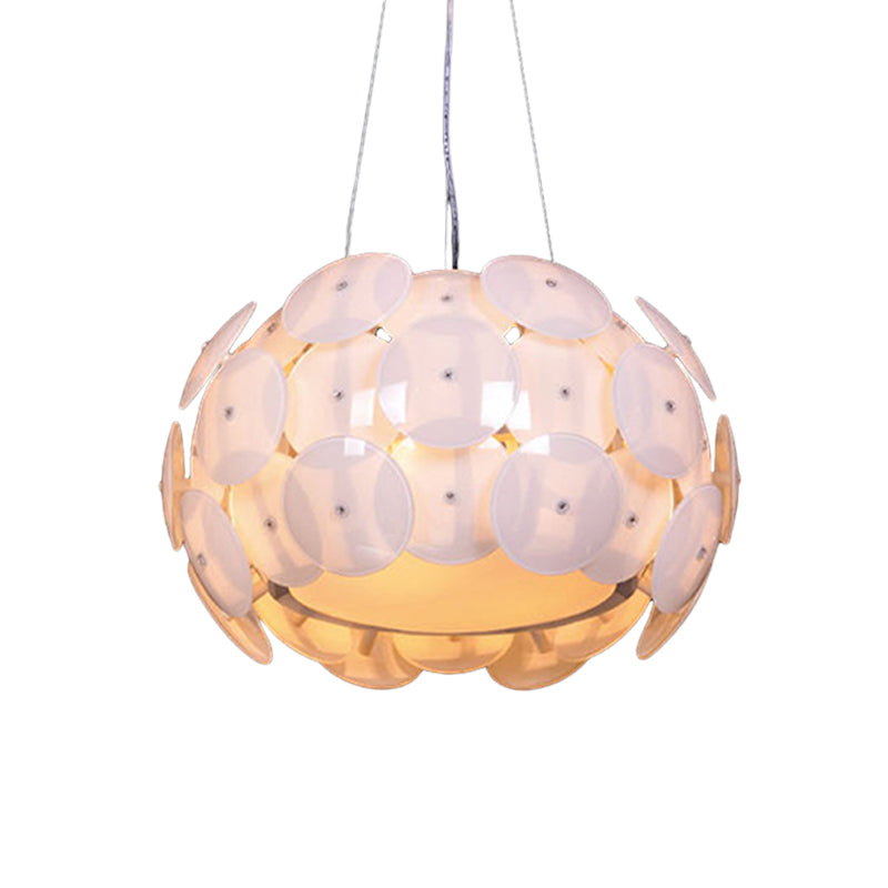 Modern White Pendant Chandelier with 4-Headed Bedroom Hanging Light and Acrylic Drum Shade