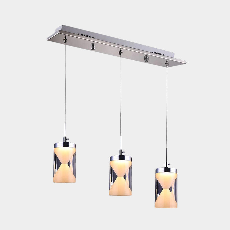Modern Acrylic Hourglass LED Pendant Lamp - Chrome Cluster with 3 Bulbs - Warm/White Light