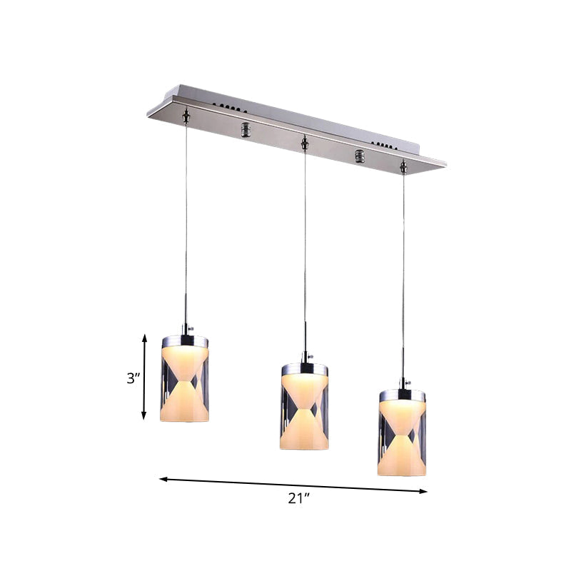 Modern Acrylic Hourglass LED Pendant Lamp - Chrome Cluster with 3 Bulbs - Warm/White Light