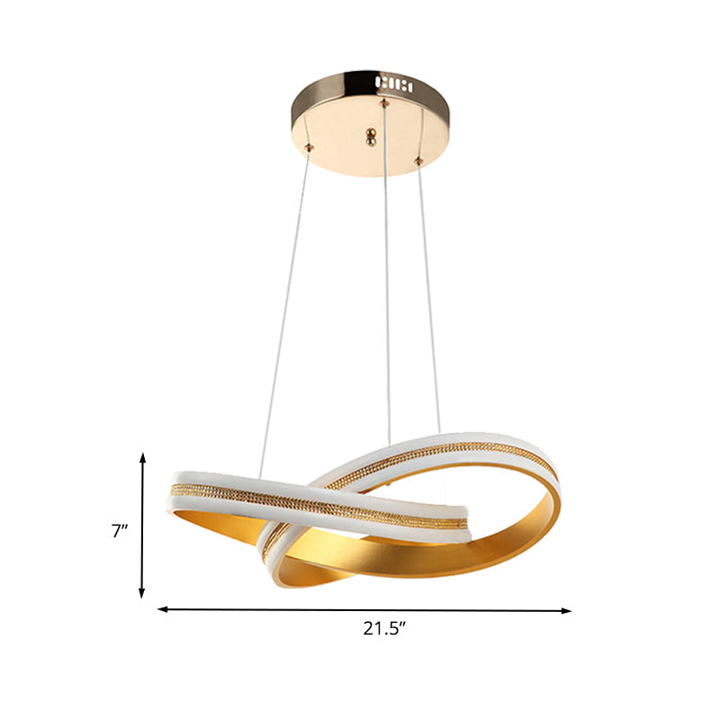 Modern Gold Twisting Led Chandelier Pendant Light With Warm/White Acrylic