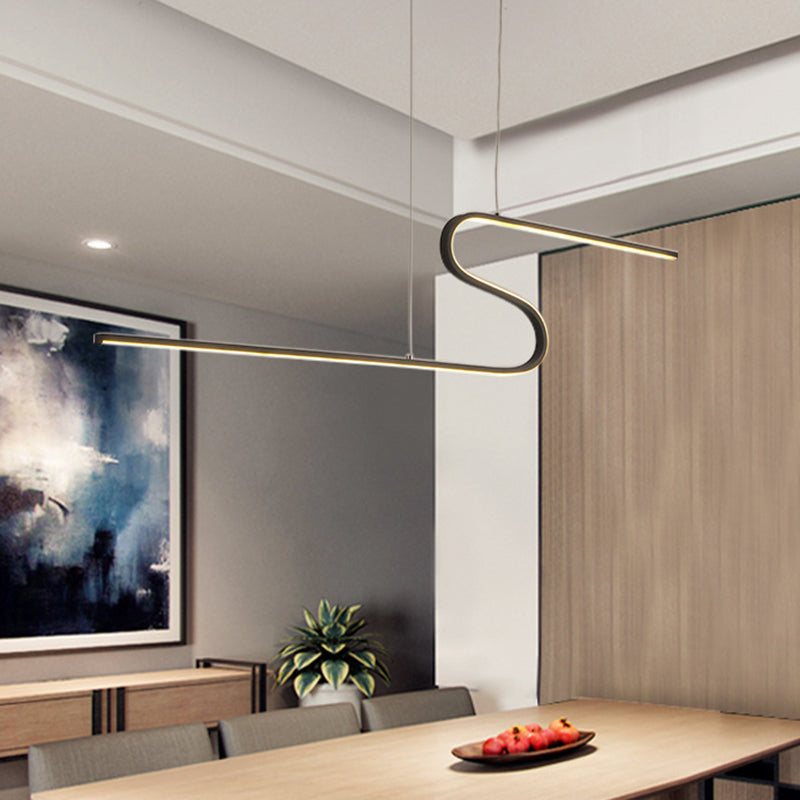 Modern Curved Dining Room Pendant Light - Acrylic LED Chandelier in Black - Warm, White, or Natural Light Options