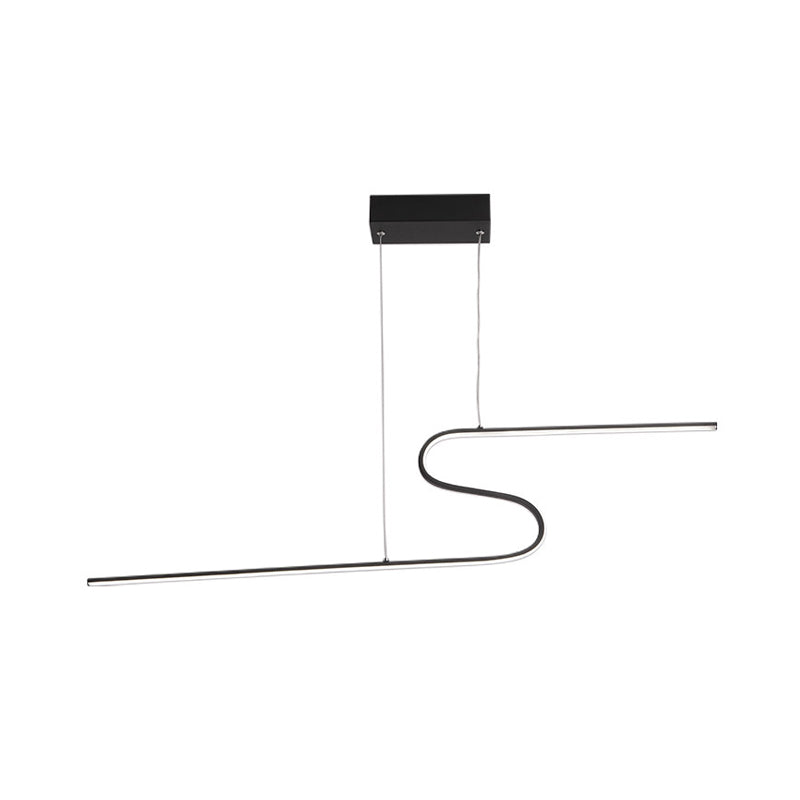Modern Curved Dining Room Pendant Light - Acrylic LED Chandelier in Black - Warm, White, or Natural Light Options