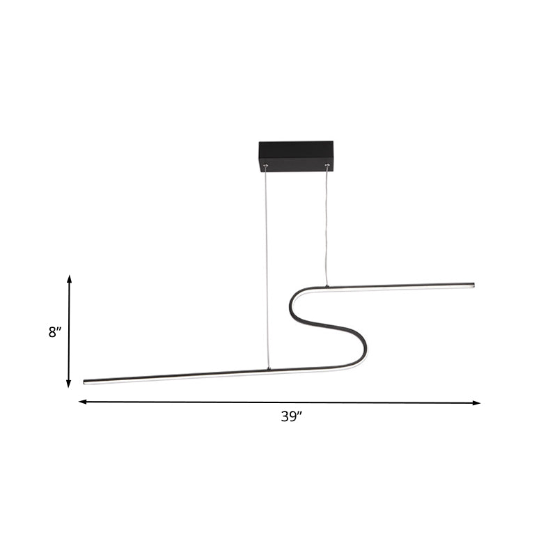 Modern Curved Dining Room Pendant Light - Acrylic LED Chandelier in Black - Warm, White, or Natural Light Options