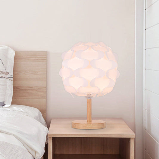 Modern Led Beige Nightstand Lamp With Blossom Acrylic Shade For Bedside Wood