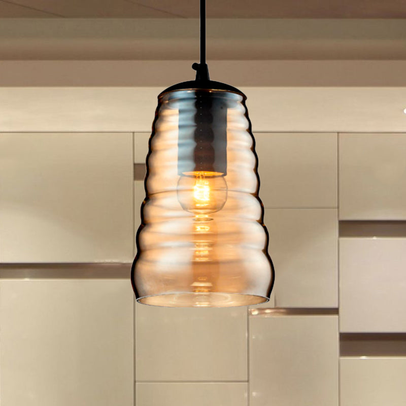 Luminaire suspendu en verre moderniste - Forme de bol/cylindrique/soucoupe - Volant transparent/ambre - Lampe suspendue noire