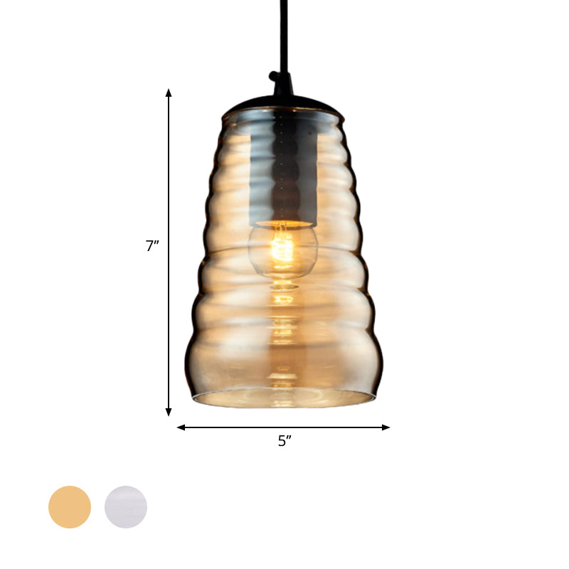 Luminaire suspendu en verre moderniste - Forme de bol/cylindrique/soucoupe - Volant transparent/ambre - Lampe suspendue noire