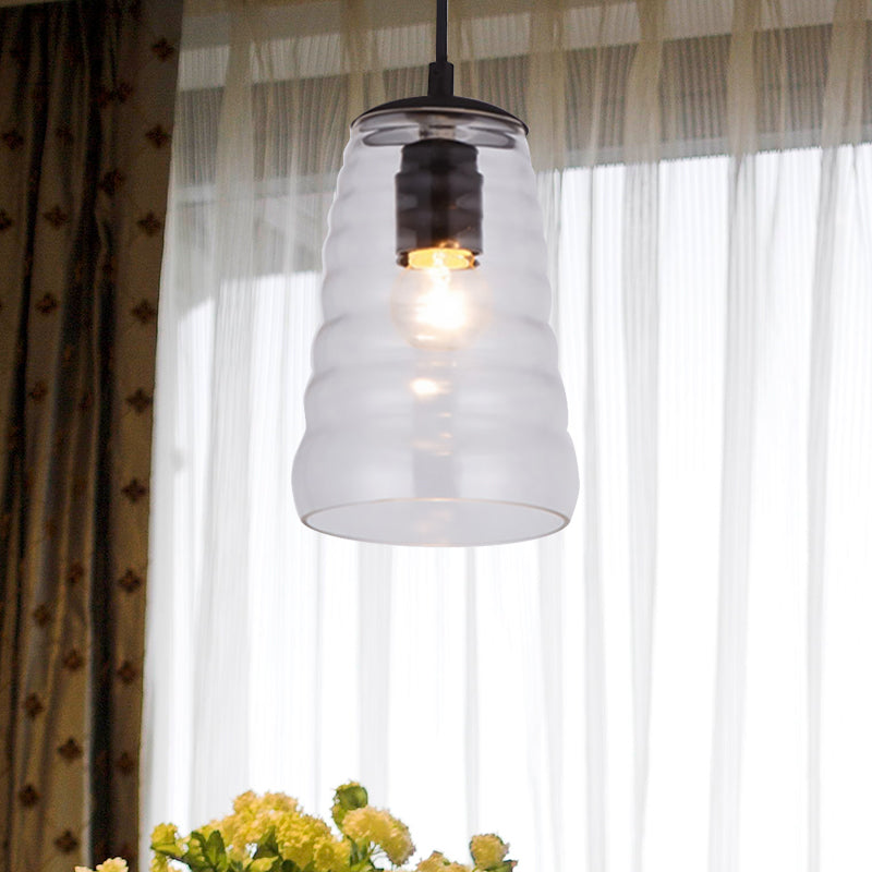 Luminaire suspendu en verre moderniste - Forme de bol/cylindrique/soucoupe - Volant transparent/ambre - Lampe suspendue noire