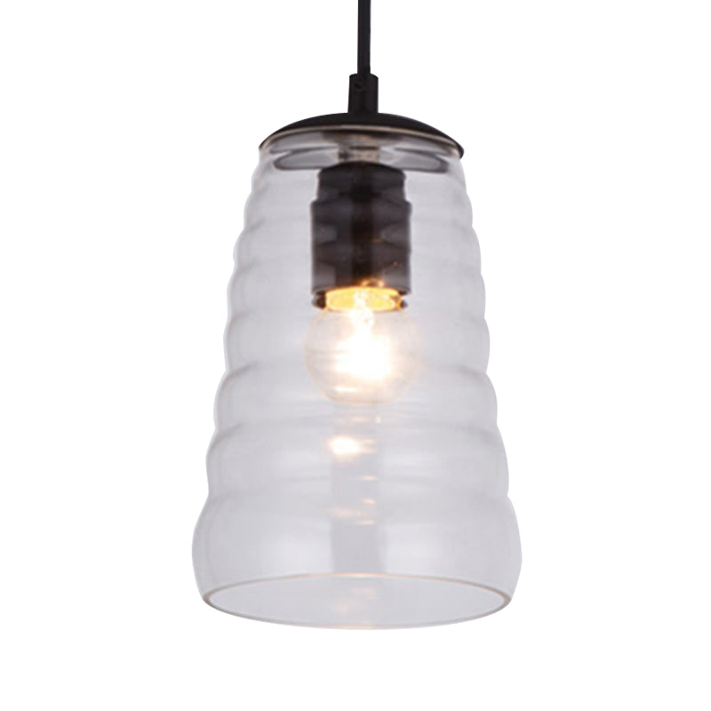 Luminaire suspendu en verre moderniste - Forme de bol/cylindrique/soucoupe - Volant transparent/ambre - Lampe suspendue noire