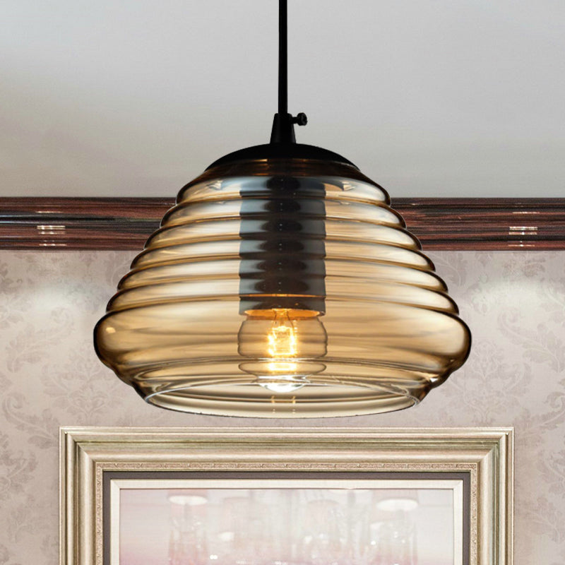 Luminaire suspendu en verre moderniste - Forme de bol/cylindrique/soucoupe - Volant transparent/ambre - Lampe suspendue noire