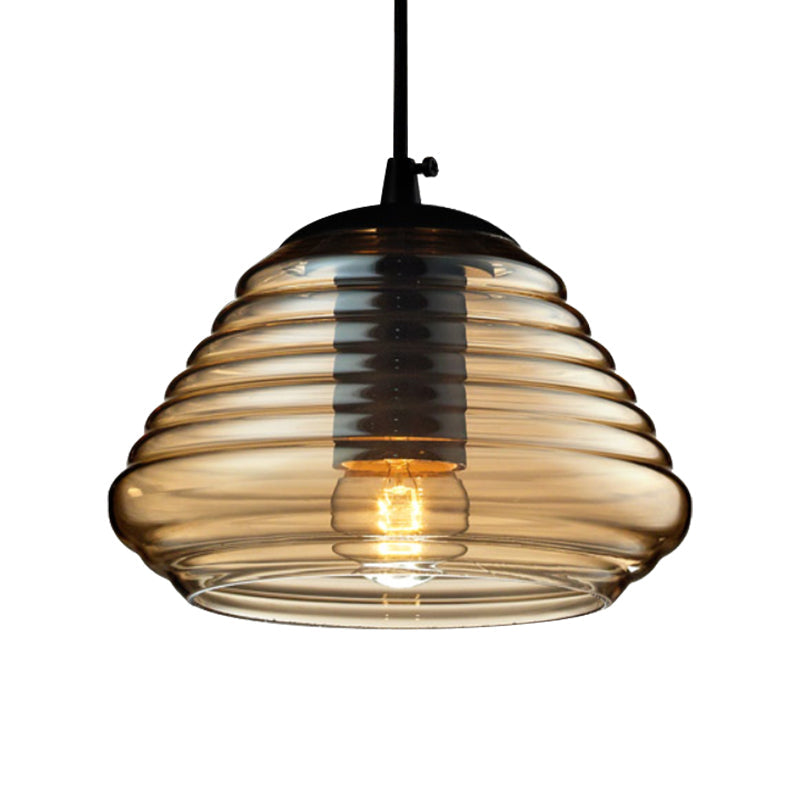Luminaire suspendu en verre moderniste - Forme de bol/cylindrique/soucoupe - Volant transparent/ambre - Lampe suspendue noire