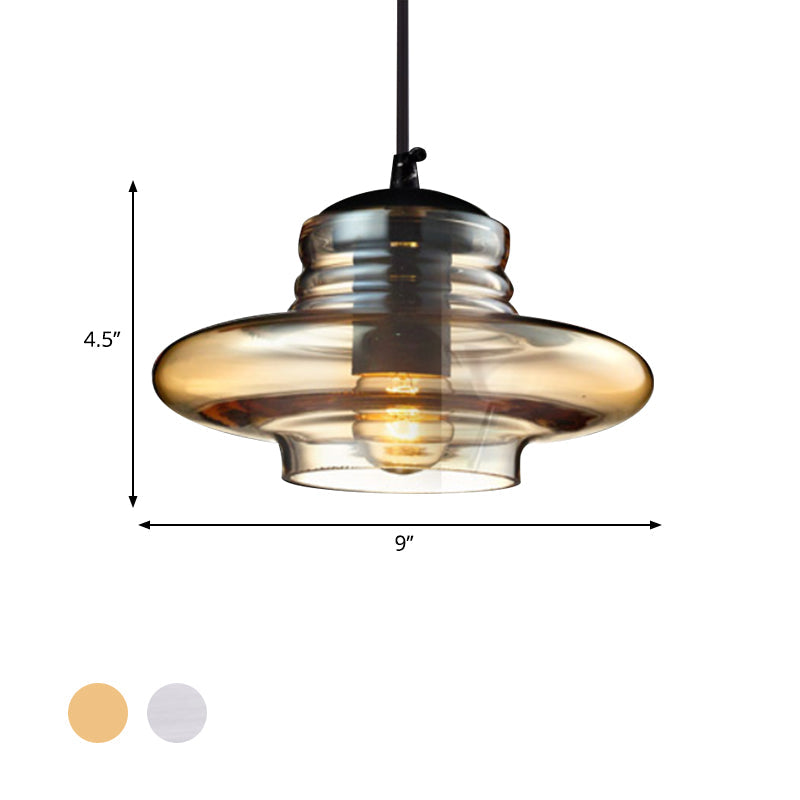 Luminaire suspendu en verre moderniste - Forme de bol/cylindrique/soucoupe - Volant transparent/ambre - Lampe suspendue noire