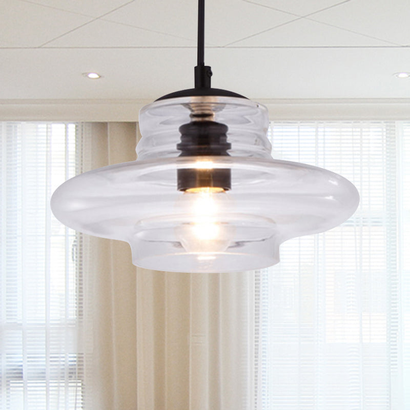 Luminaire suspendu en verre moderniste - Forme de bol/cylindrique/soucoupe - Volant transparent/ambre - Lampe suspendue noire