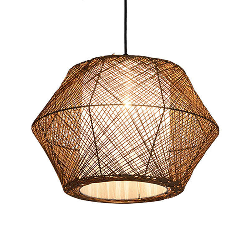Handmade Geometric Rattan Pendant Light - Asian Style - 1 Light Beige