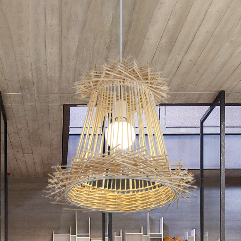 Japanese Style Rattan Pendant Lamp - Wood Hanging Light For Dining Room