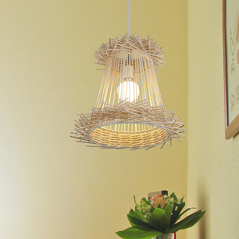 Japanese Style Rattan Pendant Lamp - Wood Hanging Light For Dining Room