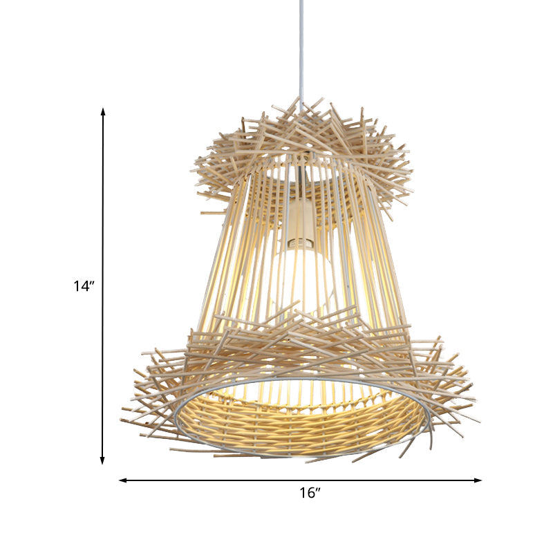 Japanese Style Rattan Pendant Lamp - Wood Hanging Light For Dining Room