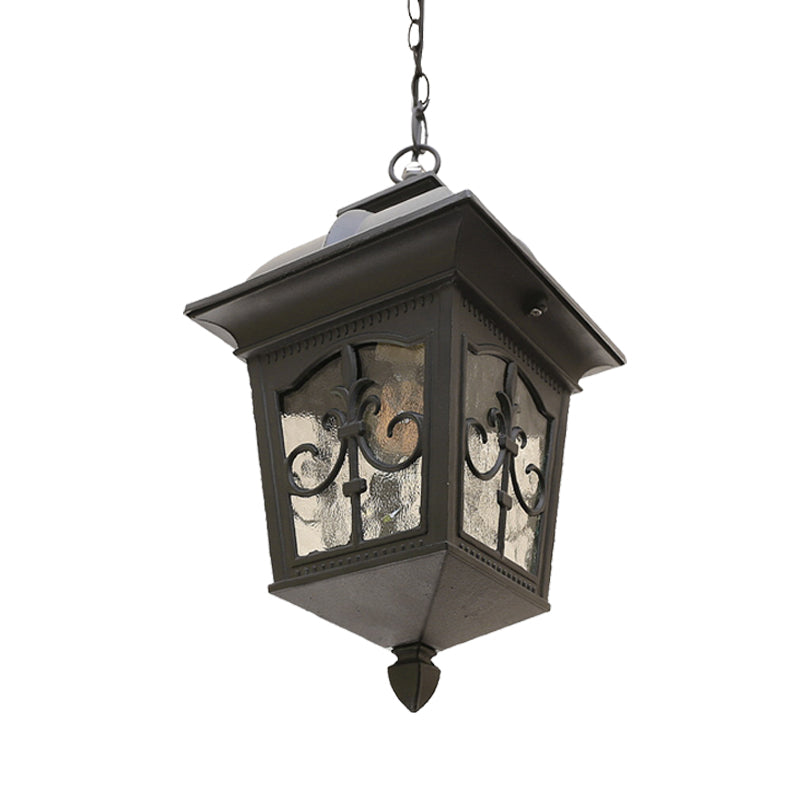 Black/Gold Water Glass Pendant Lamp: Metallic Lantern Hanging Light For Balcony With 1 Bulb