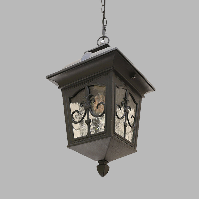 Black/Gold Water Glass Pendant Lamp: Metallic Lantern Hanging Light For Balcony With 1 Bulb