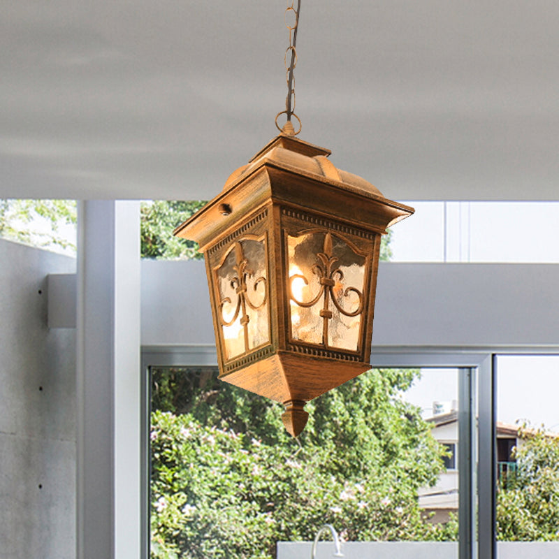 Black/Gold Water Glass Pendant Lamp: Metallic Lantern Hanging Light For Balcony With 1 Bulb Gold