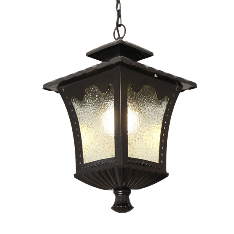 Rustic Aluminum Black/Bronze Pendant Light With Tetragonal Lotus Design And Water Glass Shade