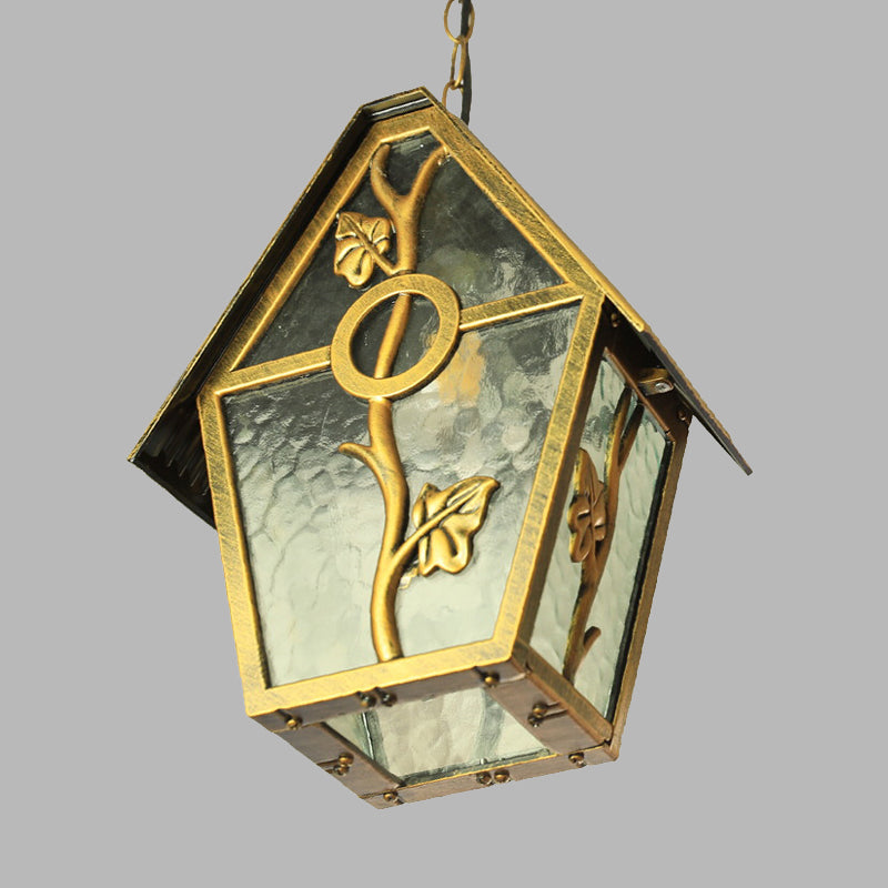 Country House Shape Hanging Light Kit With Aluminum Brass Finish 1-Bulb Ceiling Suspension Lamp And