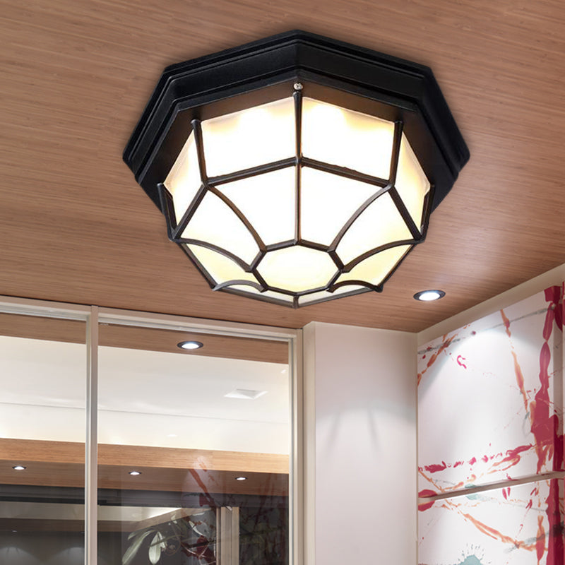 Opal Glass Octagonal Bedroom Flushmount Lodge with 1-Head, Modern White/Black Finish – Flush Mount Lamp Fixture