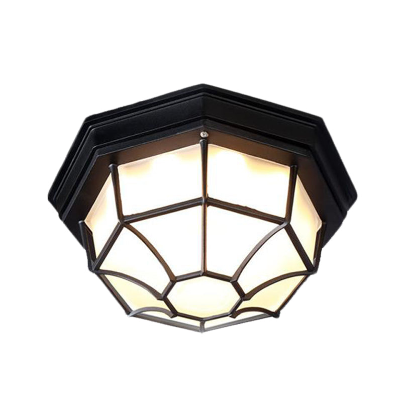 Opal Glass Octagonal Bedroom Flushmount Lodge with 1-Head, Modern White/Black Finish – Flush Mount Lamp Fixture
