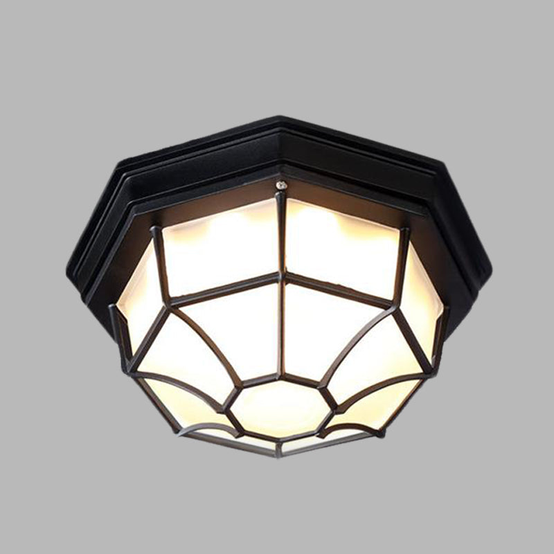 Opal Glass Octagonal Bedroom Flushmount Lodge with 1-Head, Modern White/Black Finish – Flush Mount Lamp Fixture