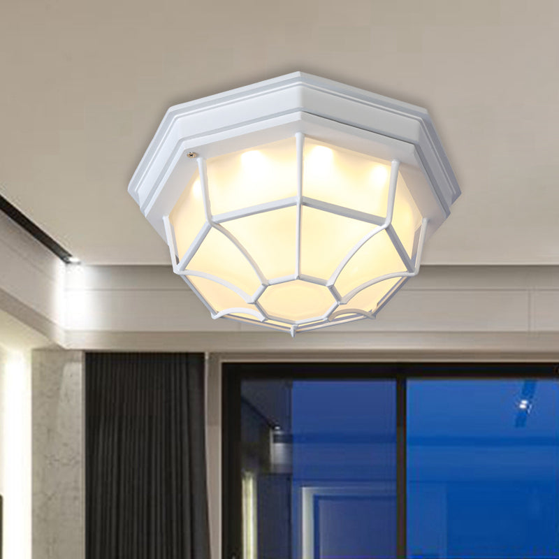 Opal Glass Octagonal Bedroom Flushmount Lodge with 1-Head, Modern White/Black Finish – Flush Mount Lamp Fixture