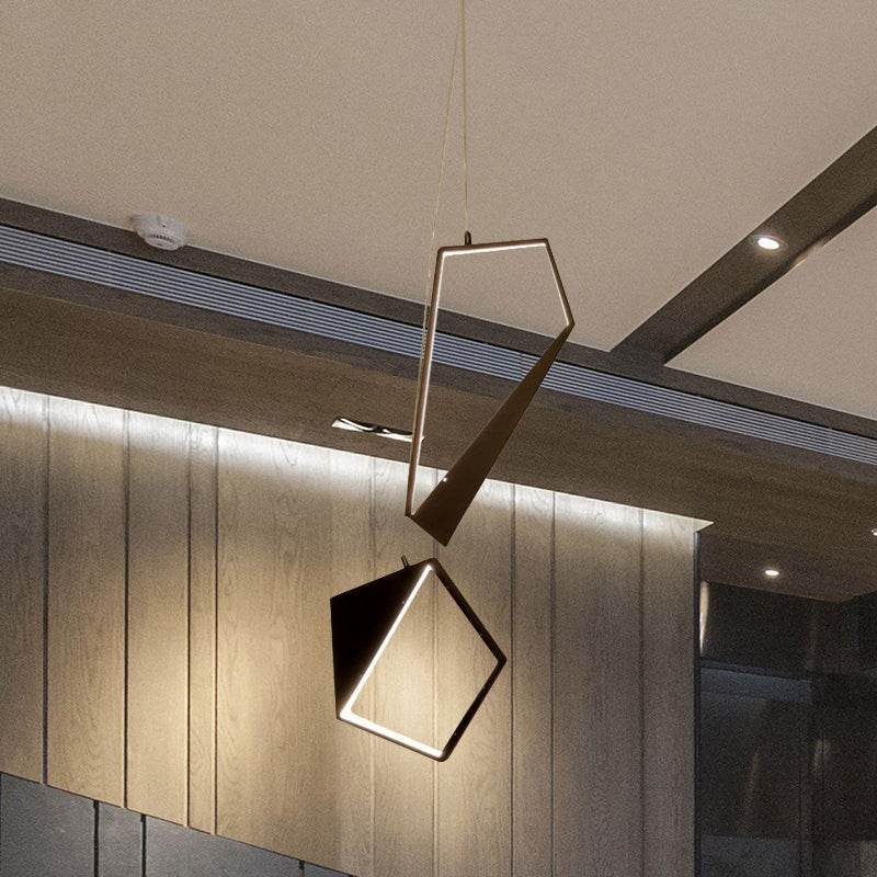 Minimalist Led Pendant Lamp: Black Geometric Hanging Light Kit In White/Warm For Living Room / Warm