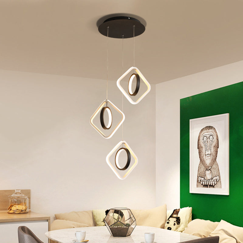 Contemporary Acrylic LED Pendant Light for Dining Room in Black or White/Warm Light