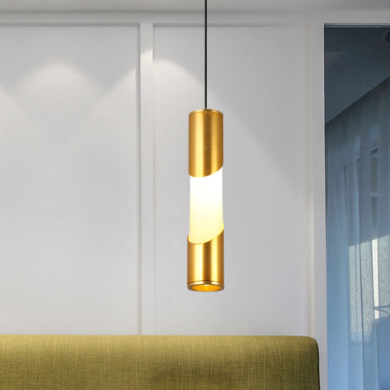 Gold LED Tube Pendant Light - Modern Metallic Hanging Lamp for Restaurants, Warm/White Lighting
