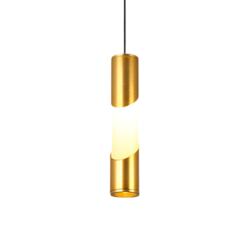 Gold LED Tube Pendant Light - Modern Metallic Hanging Lamp for Restaurants, Warm/White Lighting