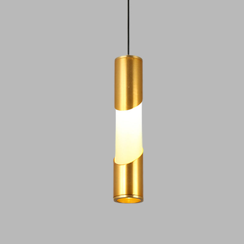 Gold LED Tube Pendant Light - Modern Metallic Hanging Lamp for Restaurants, Warm/White Lighting