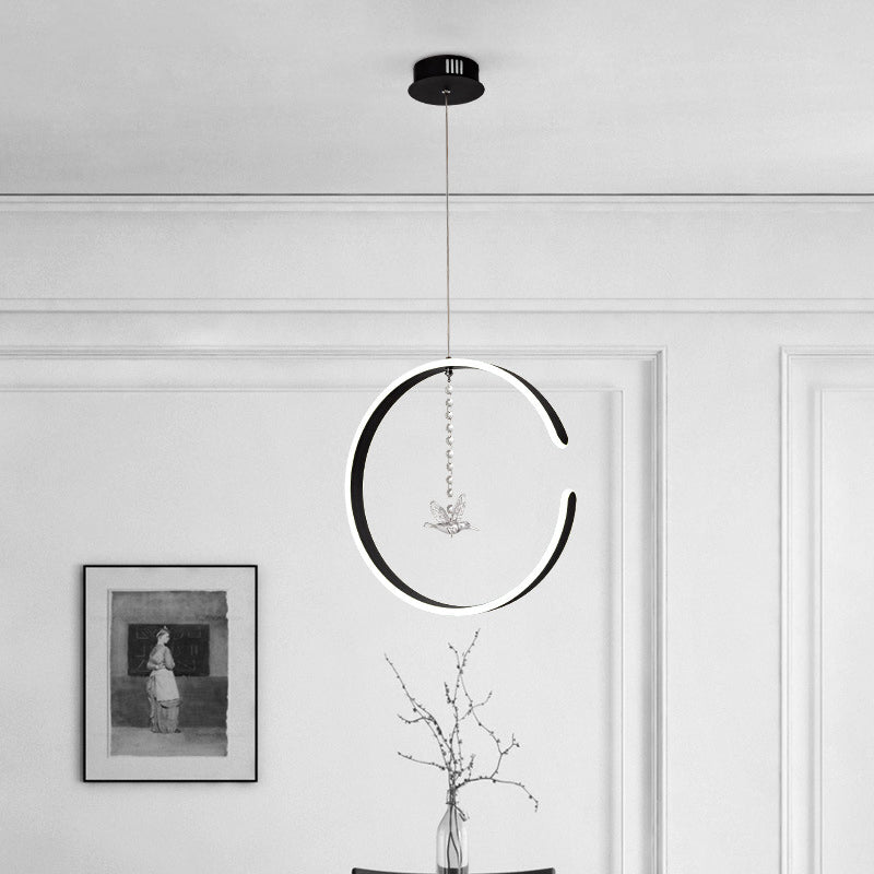 Modern Acrylic LED Pendant Light Kit with Bird Crystal Droplet - Black/White Light