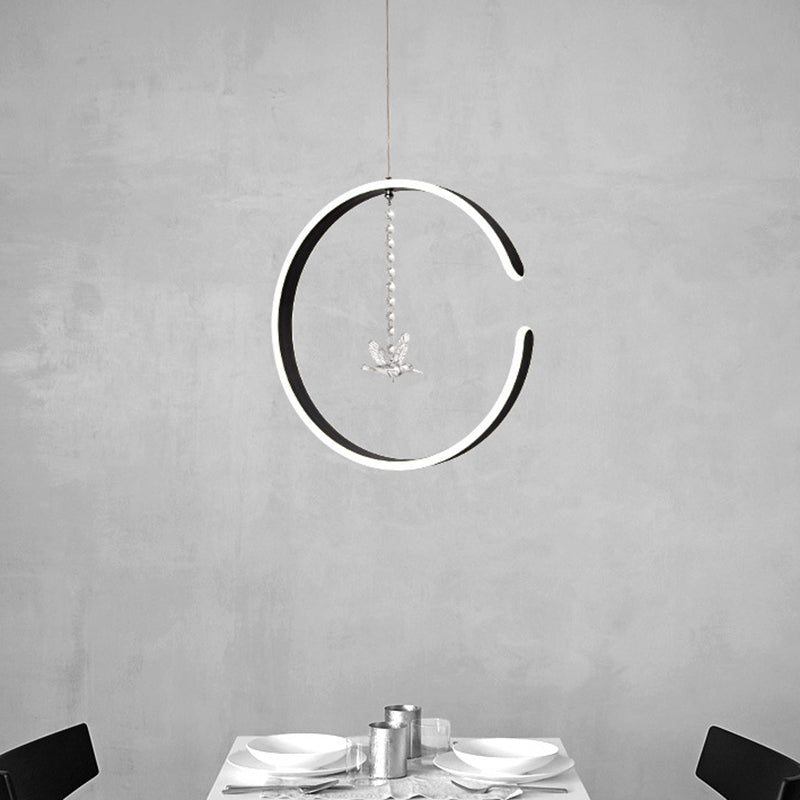 Modern Acrylic LED Pendant Light Kit with Bird Crystal Droplet - Black/White Light