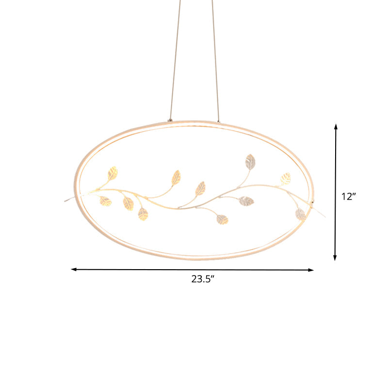 Acrylic Circle Pendant Light With Branch Decor For Modern Dining Room In White/Warm Led