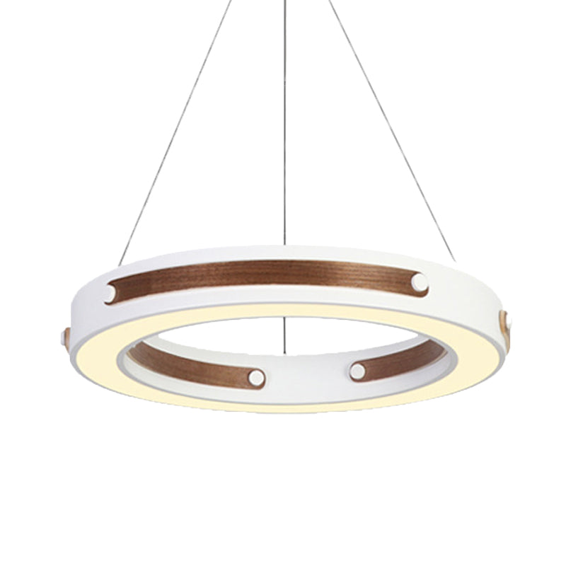 Modernist LED Pendant Lamp with Wood Detail and Warm/White Light, 21.5"/27.5" Diameter