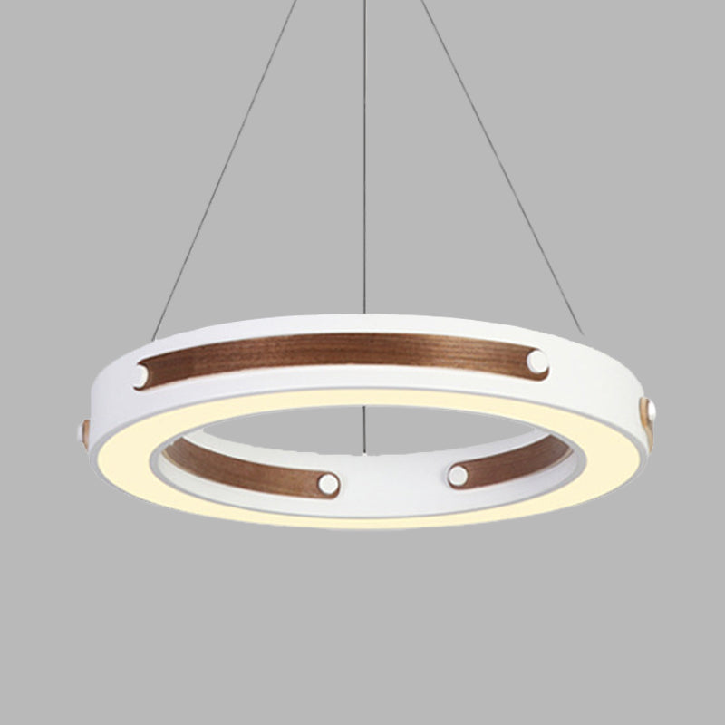 Modernist LED Pendant Lamp with Wood Detail and Warm/White Light, 21.5"/27.5" Diameter