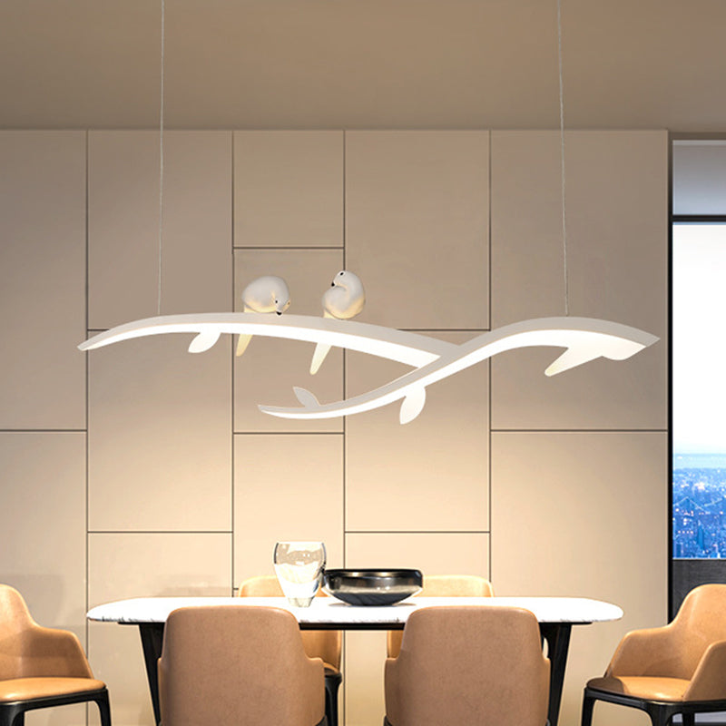 Modernist LED Acrylic Branch Suspension Light Pendant Ceiling Lamp with Bird Decor in White/Warm Light