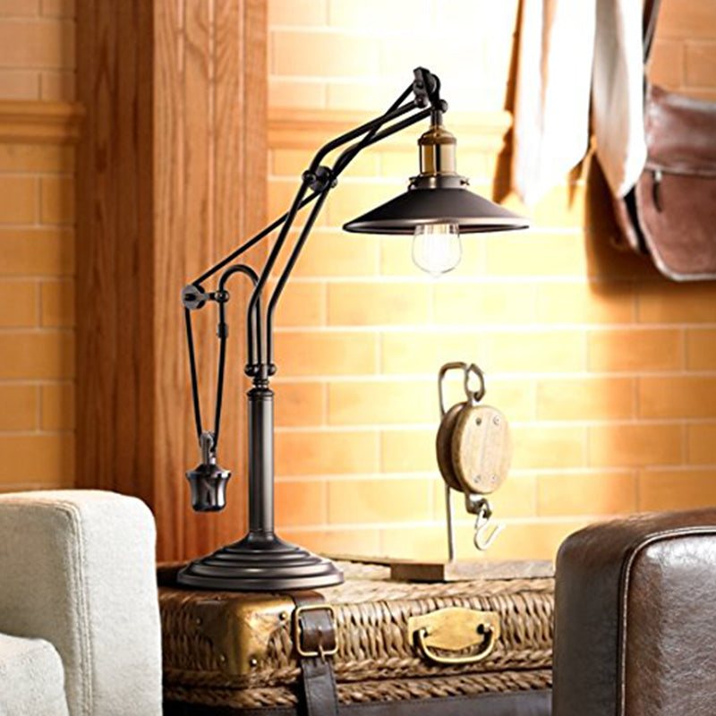 Vintage Saucer Shade Desk Light - Bronze Metal Reading Lamp For Study Room