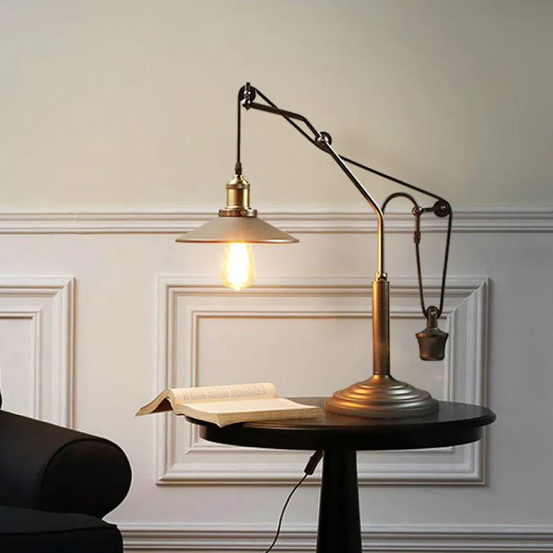 Vintage Saucer Shade Desk Light - Bronze Metal Reading Lamp For Study Room