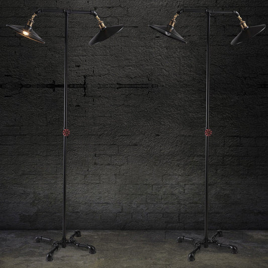Vintage Industrial Black Metallic Standing Floor Lamp With Flared Lights - Perfect For Bedroom