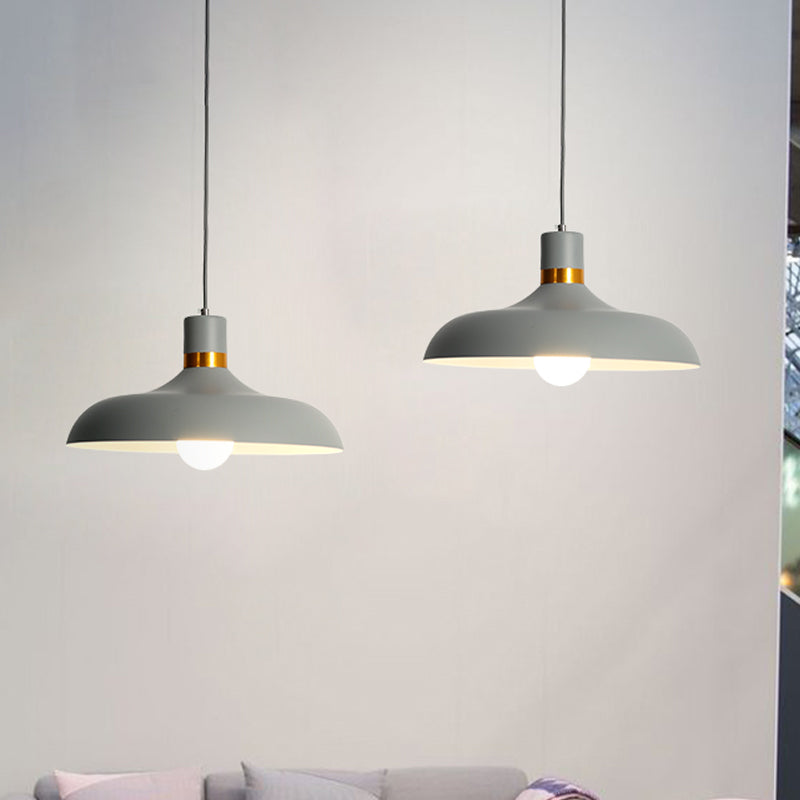 Macaron Style Pendant Lamp: Barn Shade Aluminum Restaurant Ceiling Light Fixture In Grey/Blue Grey